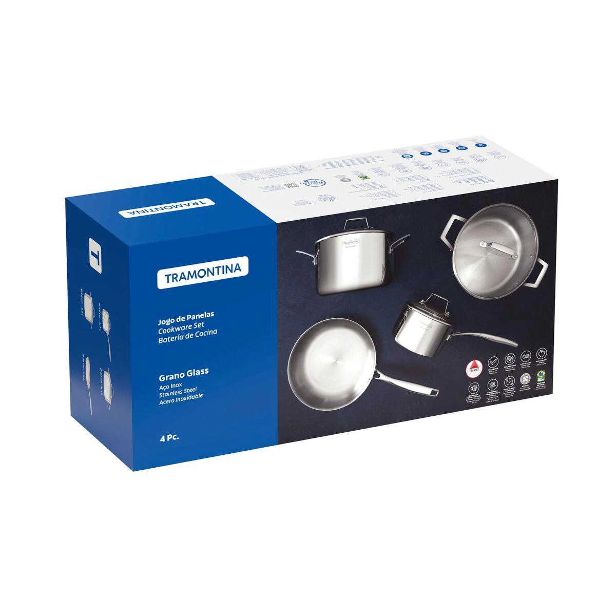 CONJ PANELAS 65140/004 GRANO 4PCS INOX TP VIDRO TRAMONTINA