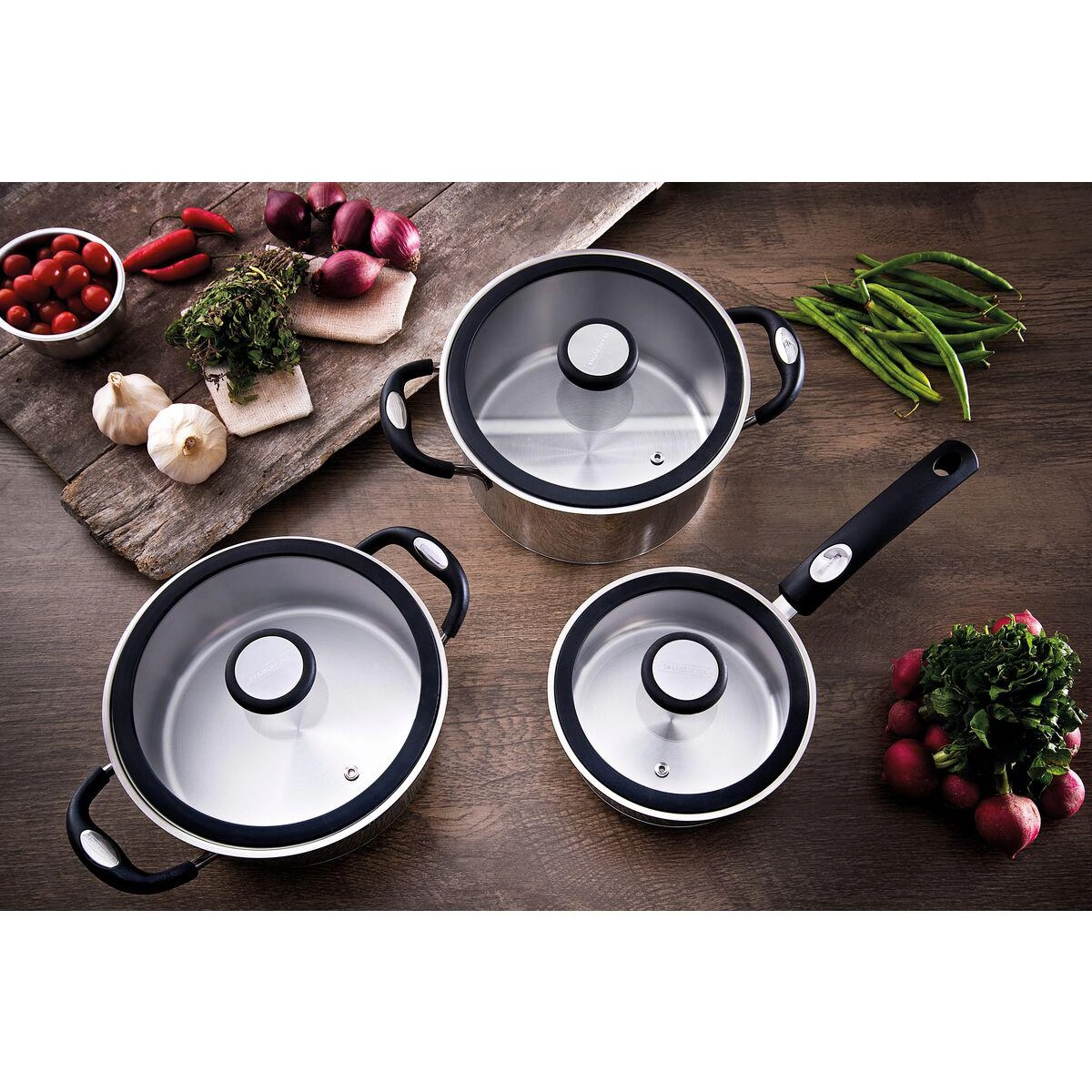 Conj Panelas Solar Silicone 5pcs Inox Tramontina