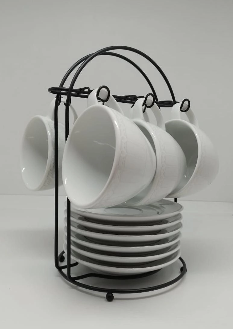 Conjunto de 6 Xicaras de Chá Palace com Pires e Suporte Arthi Germer