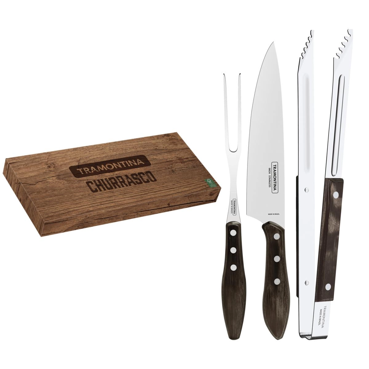 Conjunto de Churrasco Polywood Castanho 3 Peças Tramontina