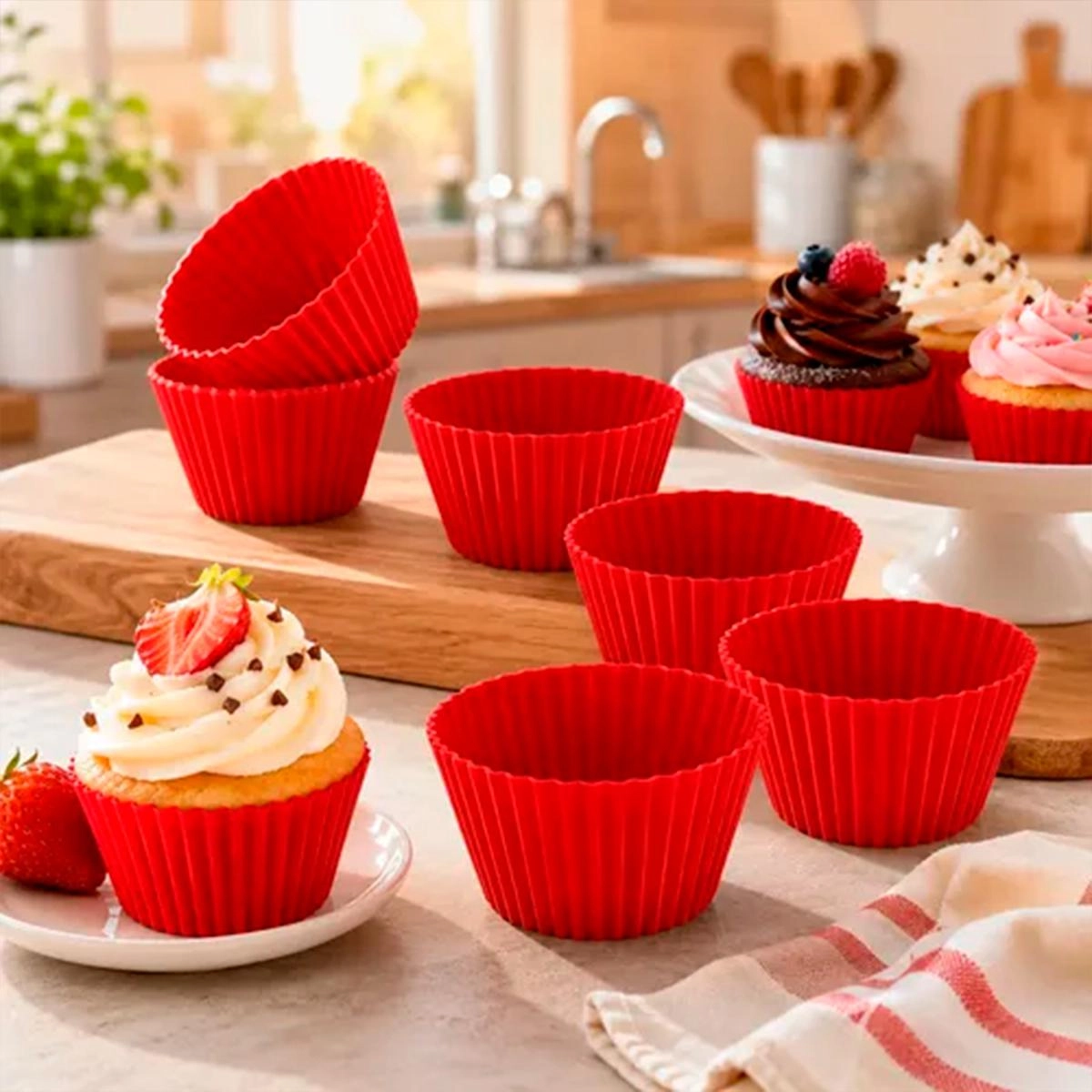 Conjunto de formas para cupcake Panific silicone 7 cm vermelho 6 peças - Wellmix