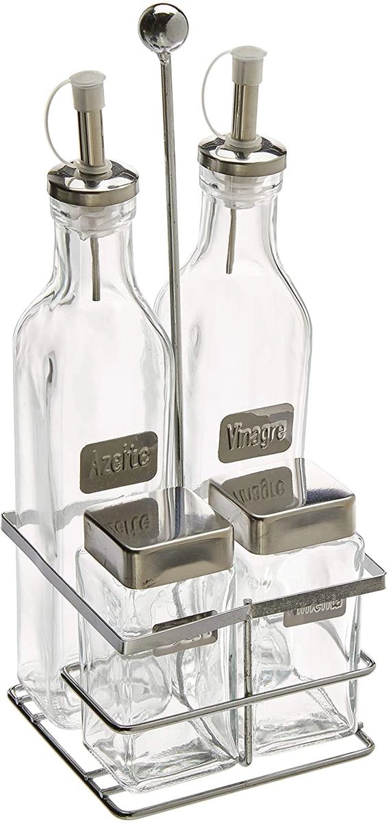 Conjunto Galheteiro Label com Suporte 4 Peças Euroinox