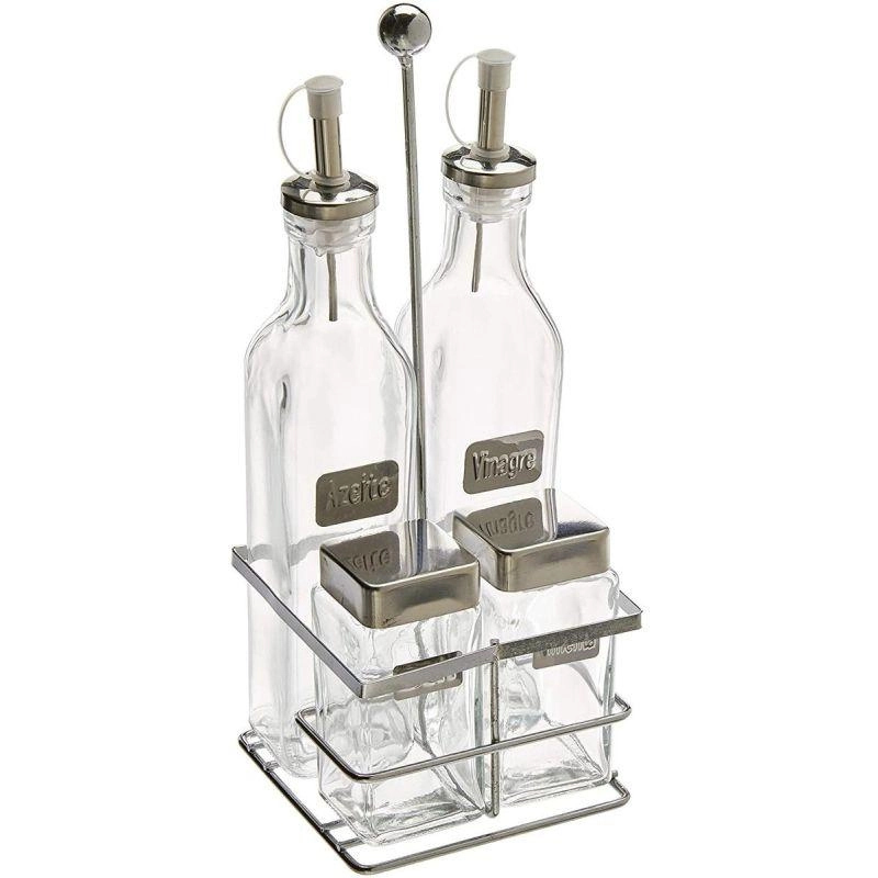 Conjunto Galheteiro Label com Suporte 4 Peças Euroinox