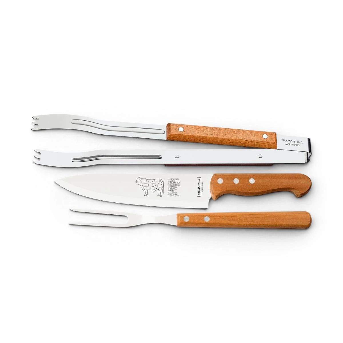 Conjunto para churrasco com faca garfo e tábua em madeira 3 peças - Tramontina