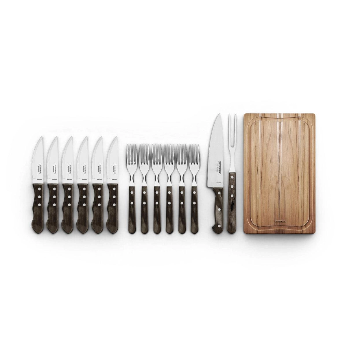 Conjunto para churrasco polywood 15 peças em inox com cabos de madeira - Tramontina