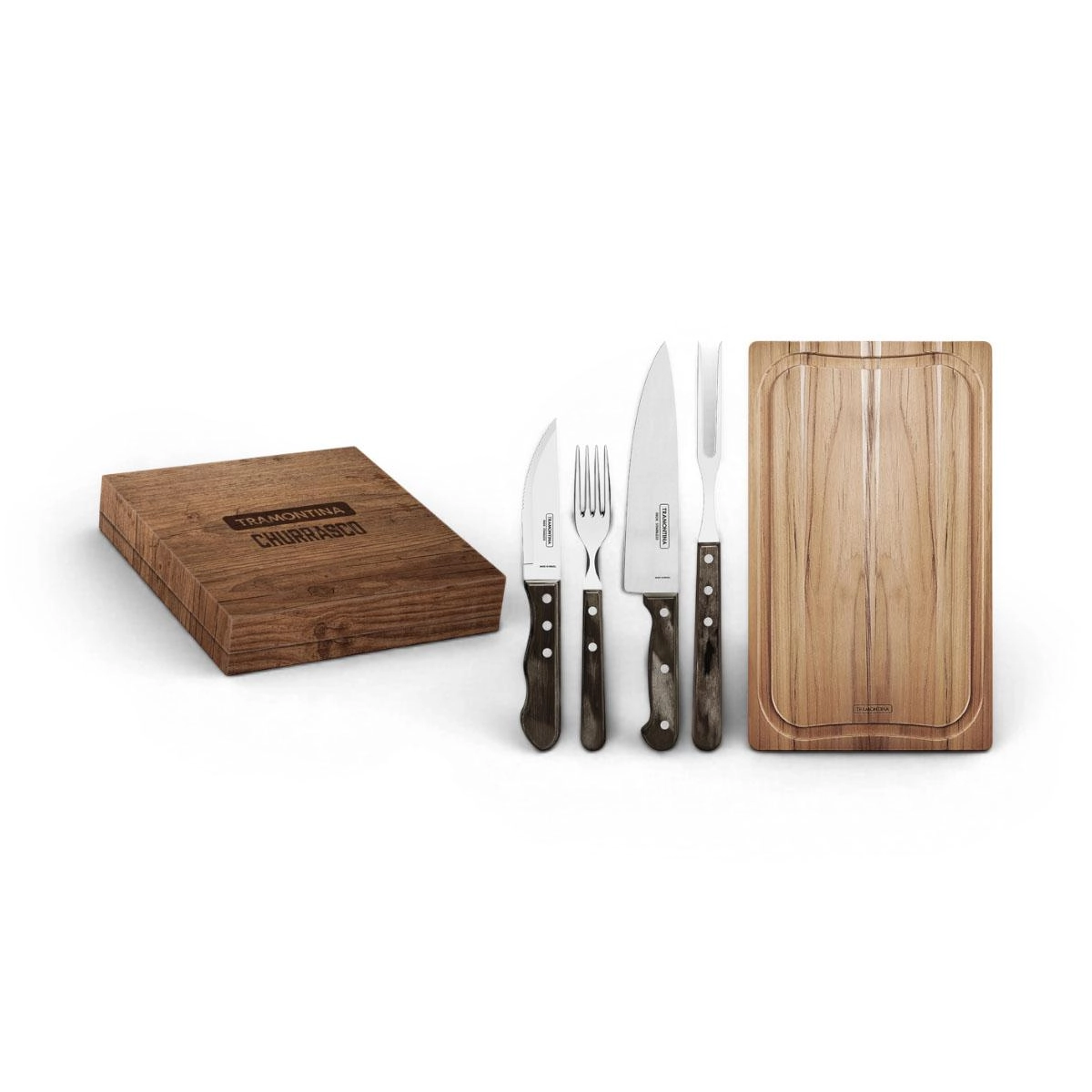 Conjunto para churrasco polywood 15 peças em inox com cabos de madeira - Tramontina