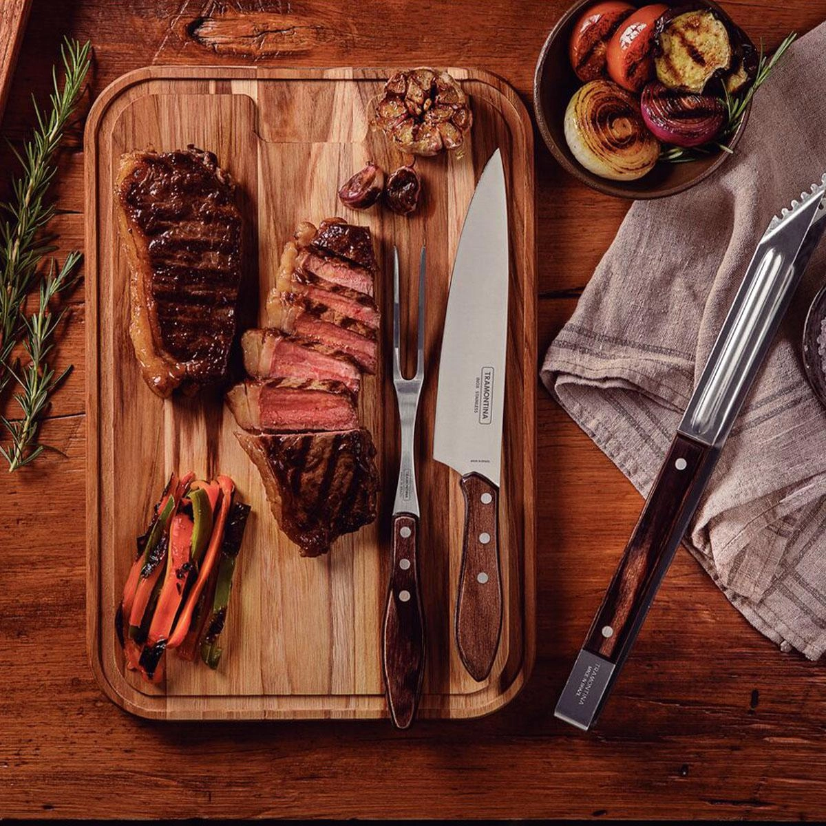 Conjunto para churrasco polywood com faca garfo e pegador 3 peças - Tramontina