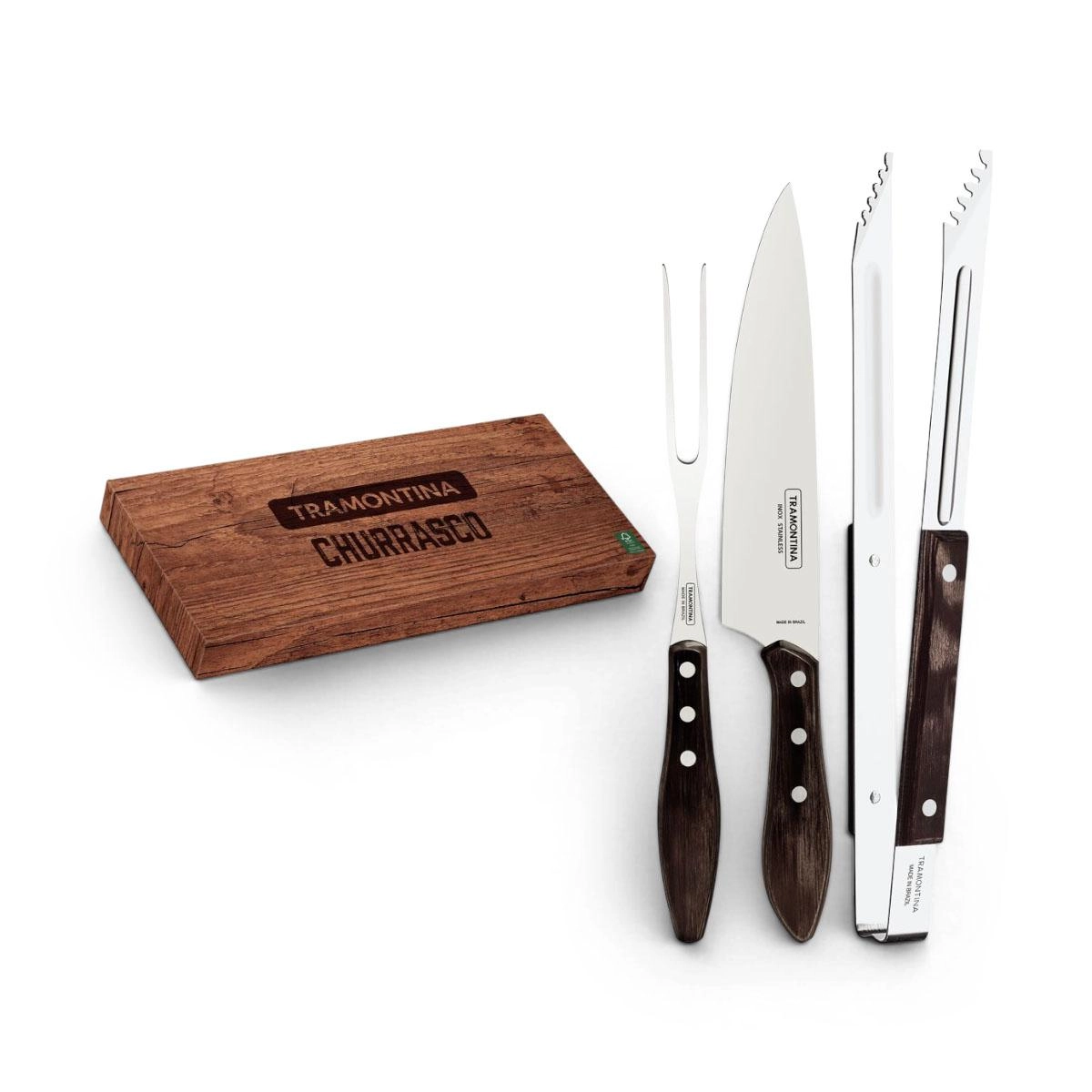 Conjunto para churrasco polywood com faca garfo e pegador 3 peças - Tramontina