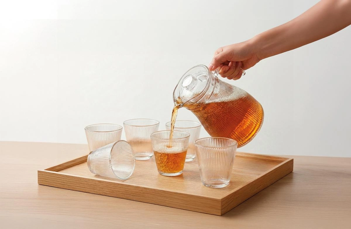 Conjunto para refresco de vidro canelado 7 peças 195 ml e 1,25 L - Vista Home