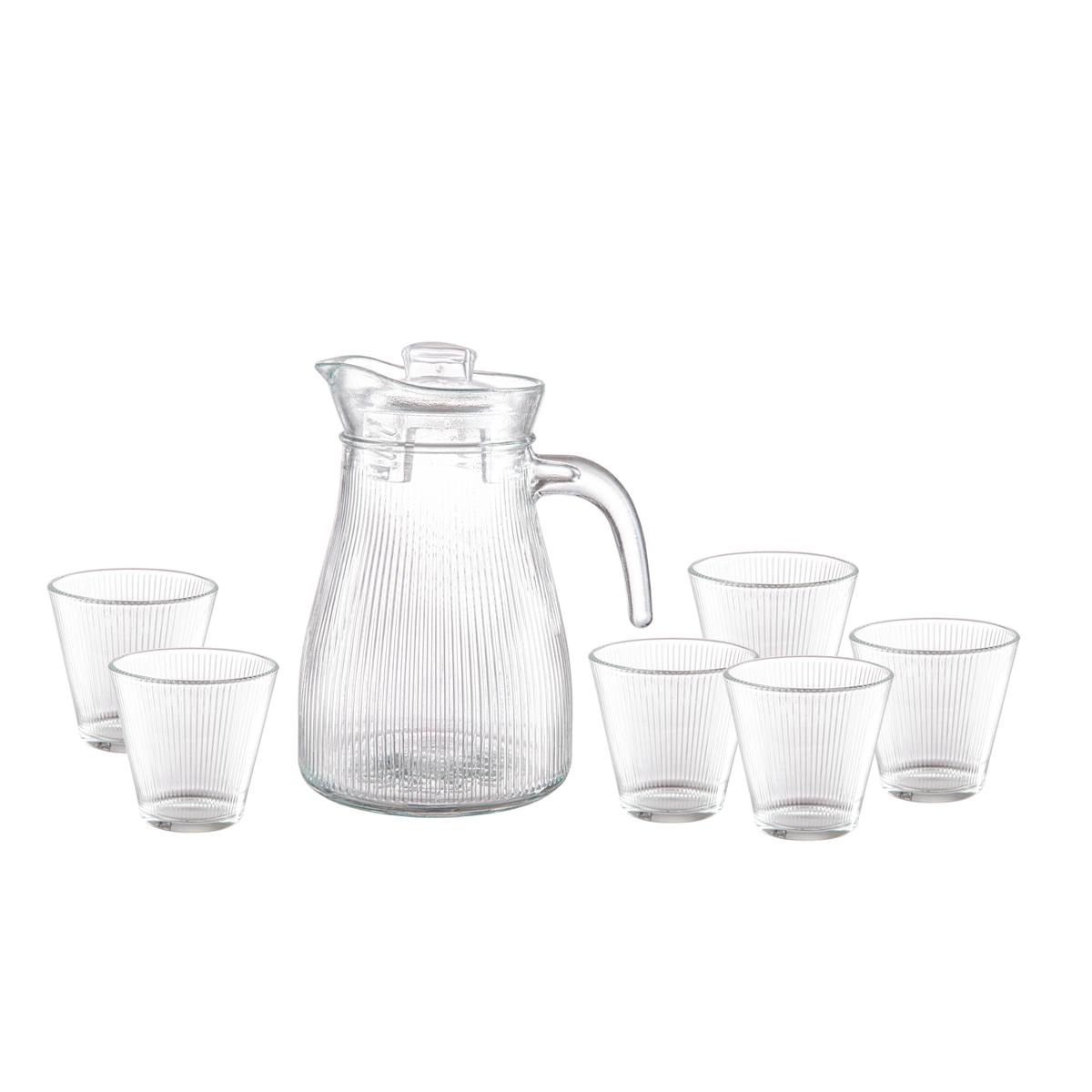 Conjunto para refresco de vidro canelado 7 peças 195 ml e 1,25 L - Vista Home