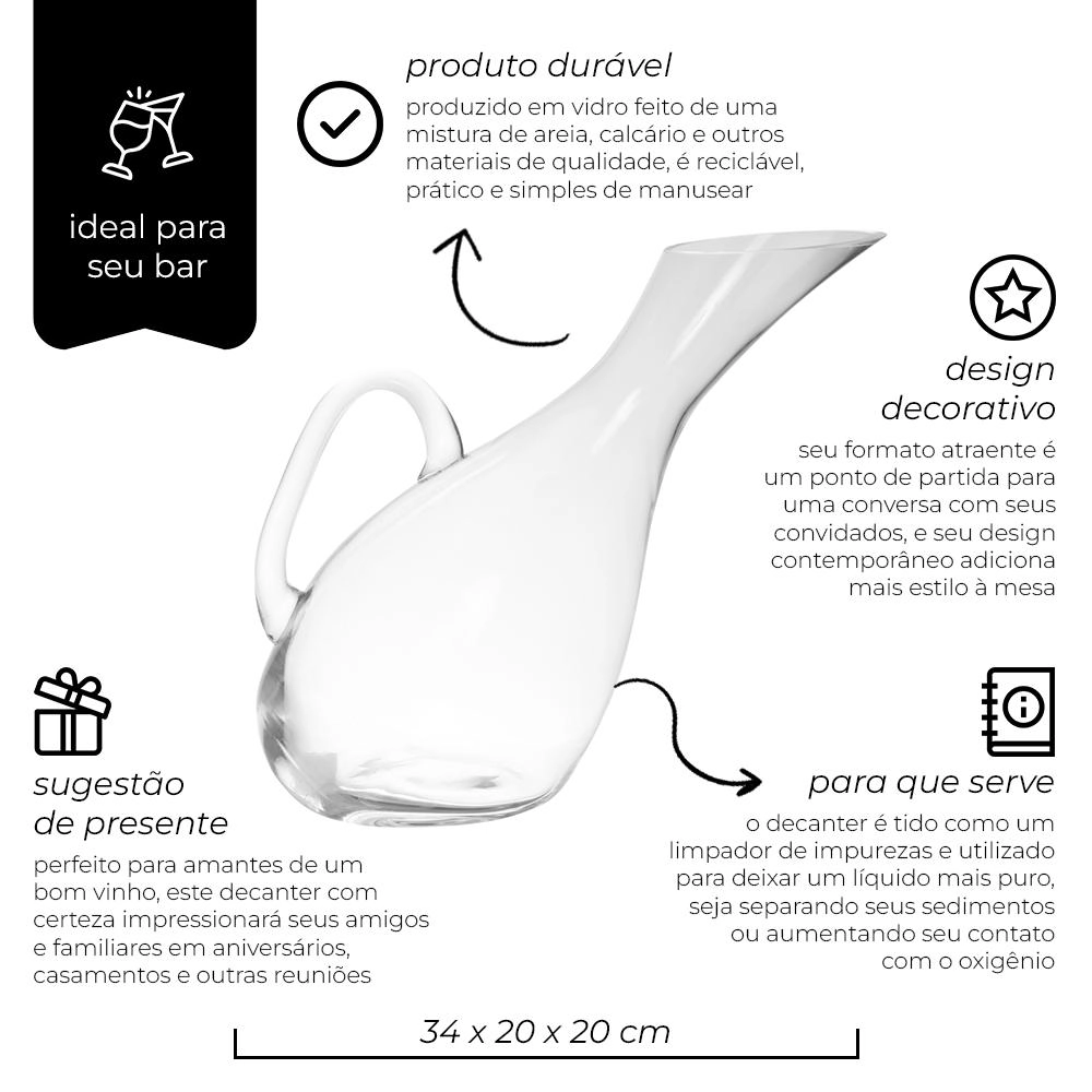 Decanter Inclinado 1,7lts Vidro Mimo Style