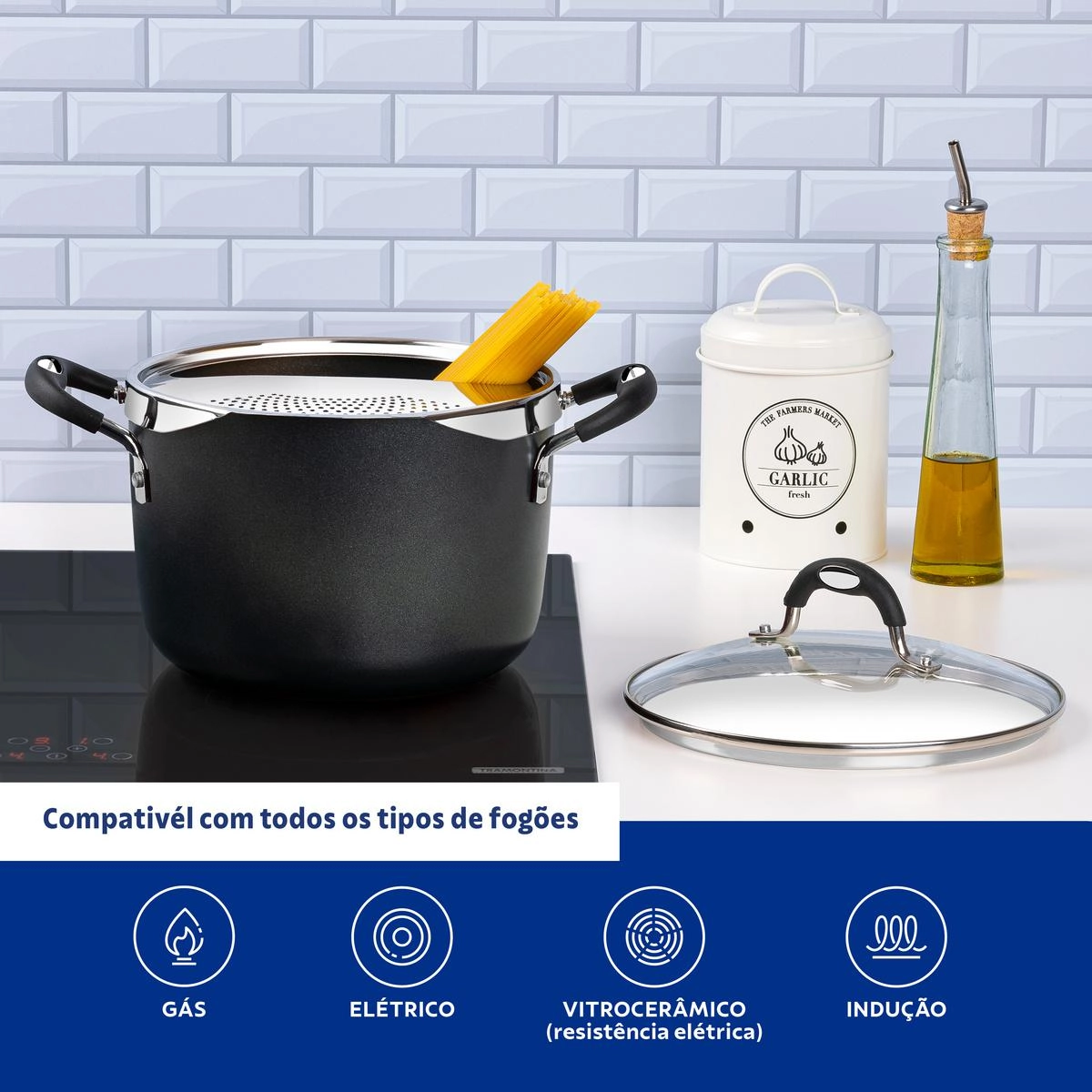 ESPAGUTEIRA 28709/022 MONACO INDUCAO PRETO 22CM 5,4LTS ALUMINIO C/ REV ANTIADERENTE TRAMONTINA