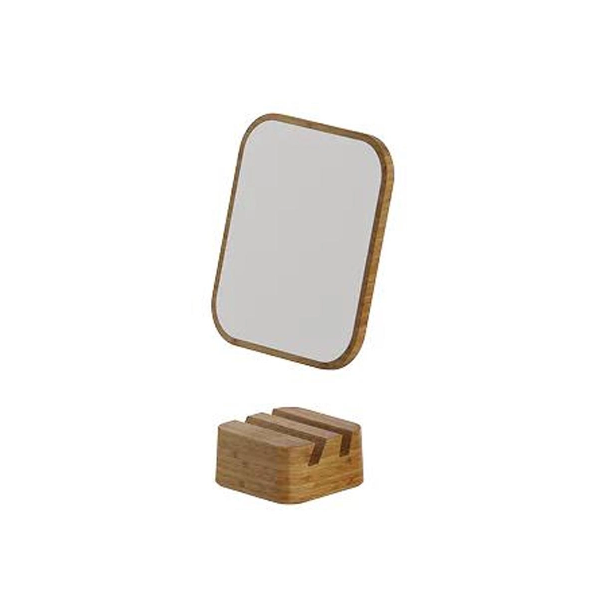 Espelho de bancada Martiplast Ou com moldura e base de bambu 18cm ajustável
