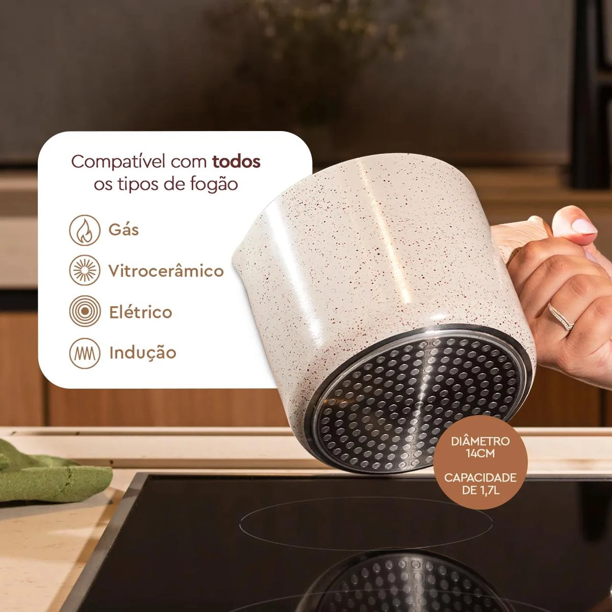Fervedor Ceramic Life Sirius Vanilla com indução 1,7 L 14 cm - Brinox