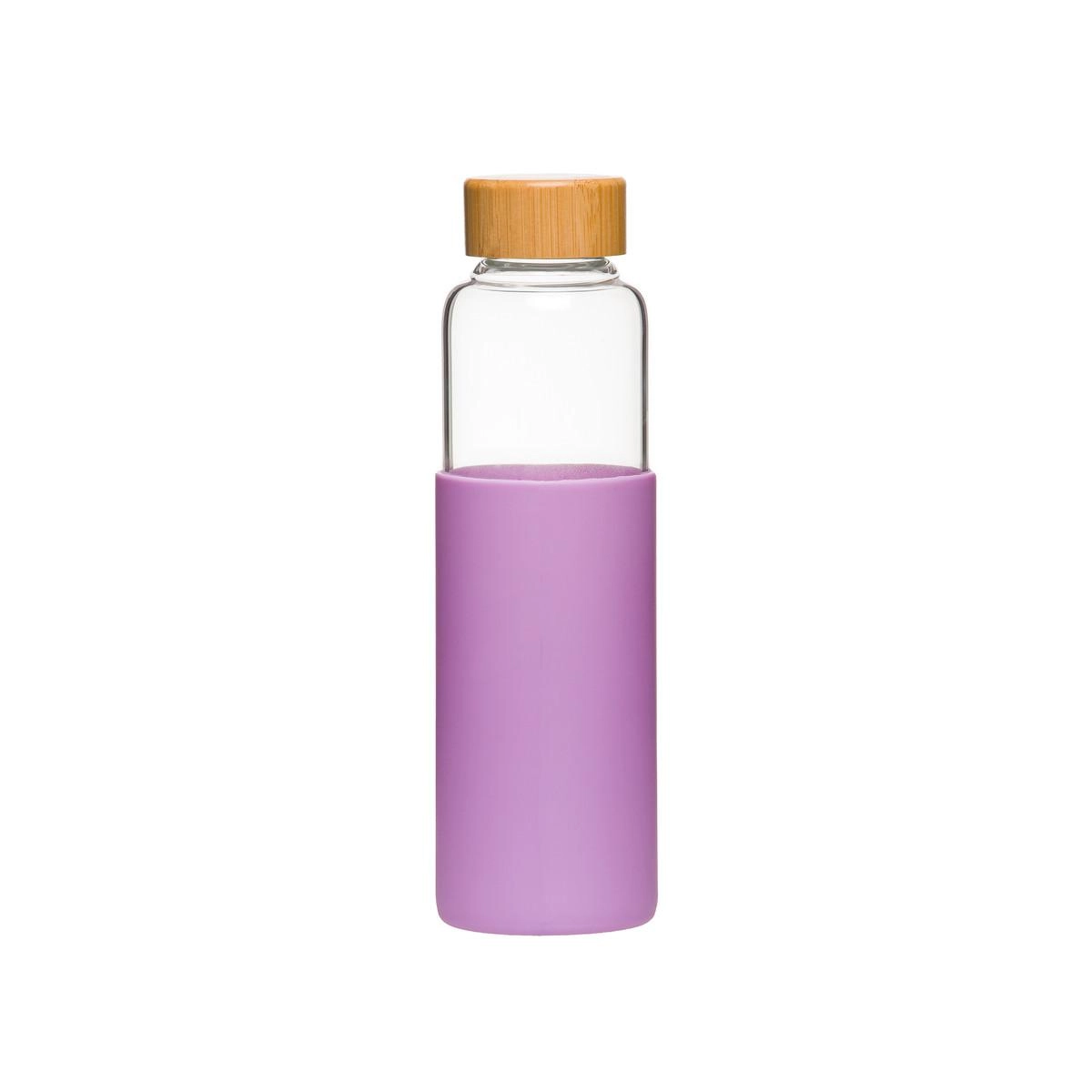 Garrafa de Água Vidro com Silicone 550 ml Plasvale - Lilás 