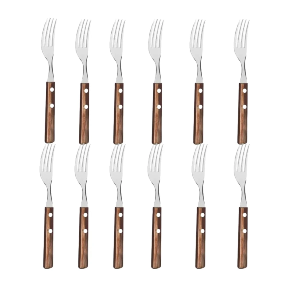 Kit garfos de mesa polywood 12 peças em aço inox com cabo madeira marrom - Tramontina