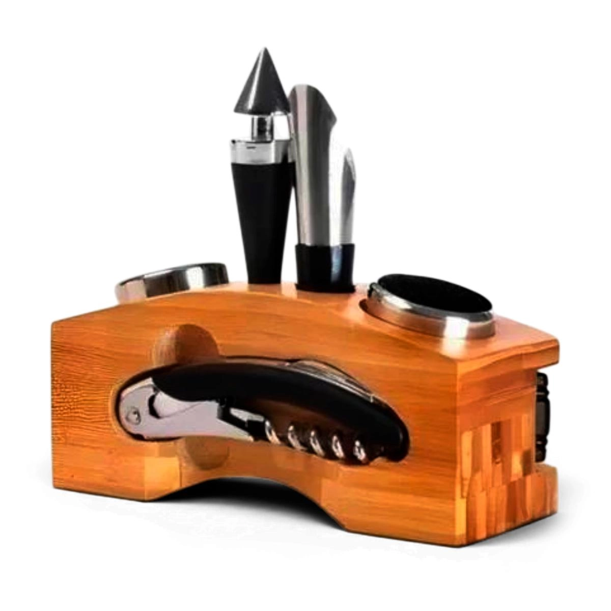 Kit para vinho com suporte de bambu 7 peças - Wellmix