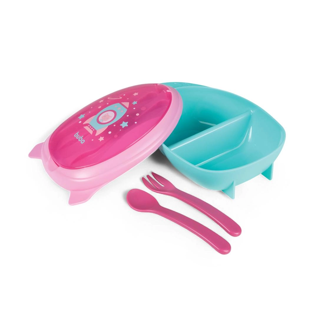 Kit Refeicao Com Talher Foguete Buba- Rosa 