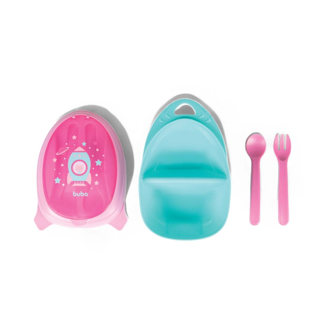 Kit Refeicao Com Talher Foguete Buba- Rosa 