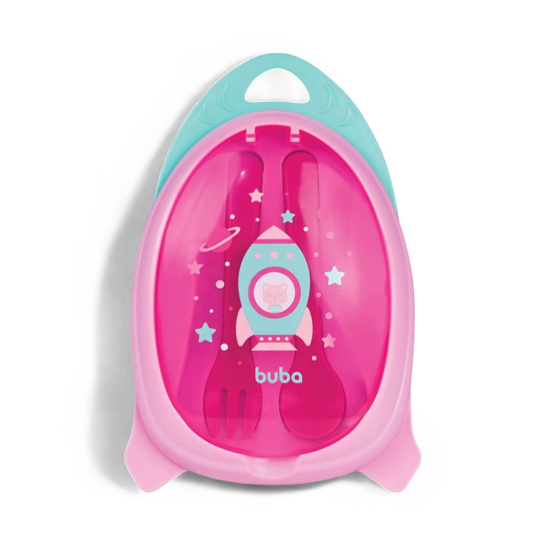 Kit Refeicao Com Talher Foguete Buba- Rosa 