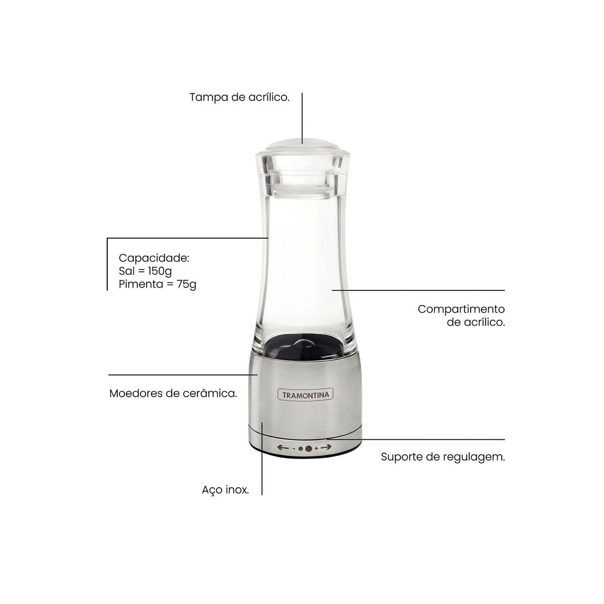 Moedor Pimenta/Sal 61653/000 Realce Acrilico Inox Tramontina