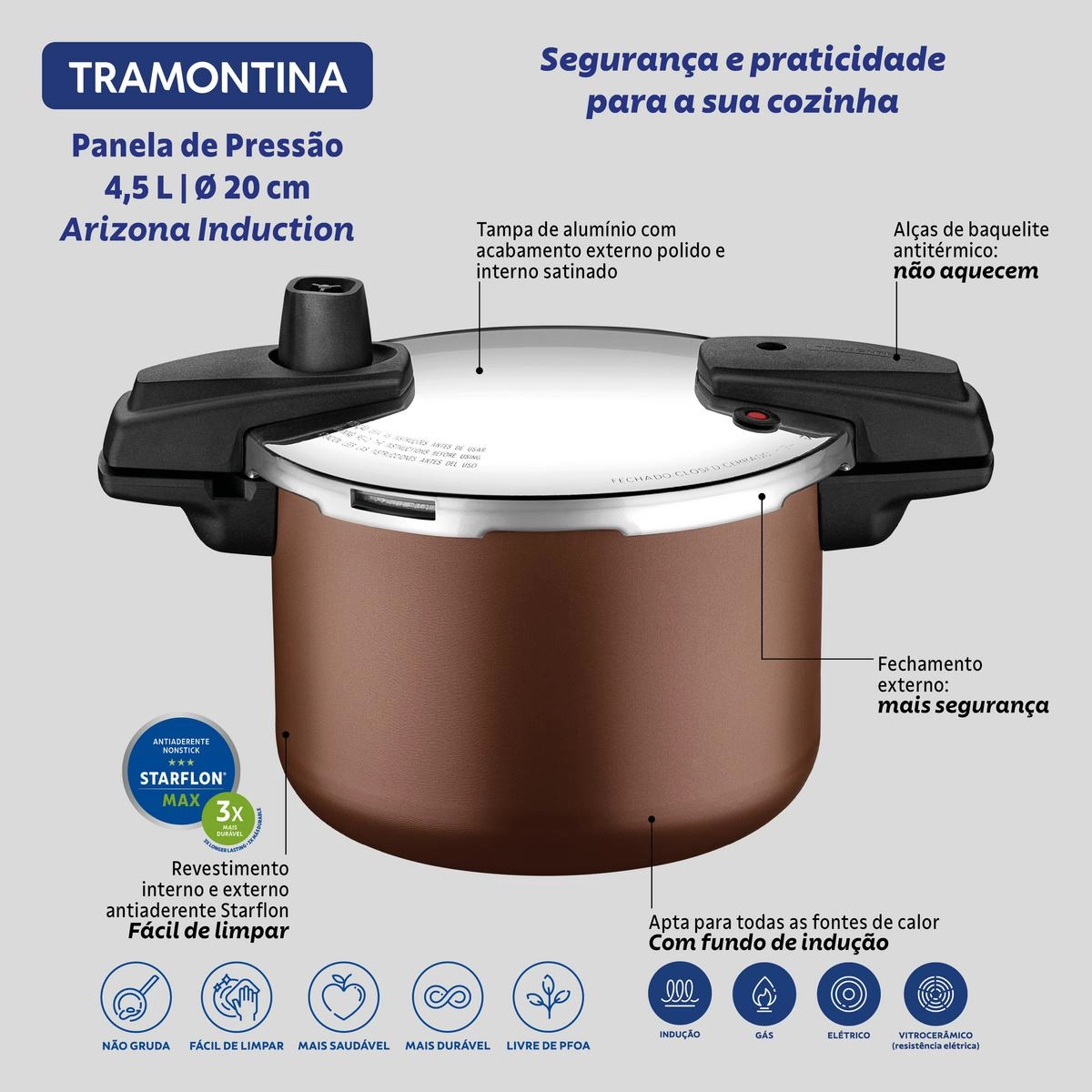 PANELA PRESSAO 20560/320 ARIZONA AREIA 20CM INDUCAO REV ANTIADERENTE TRAMONTINA