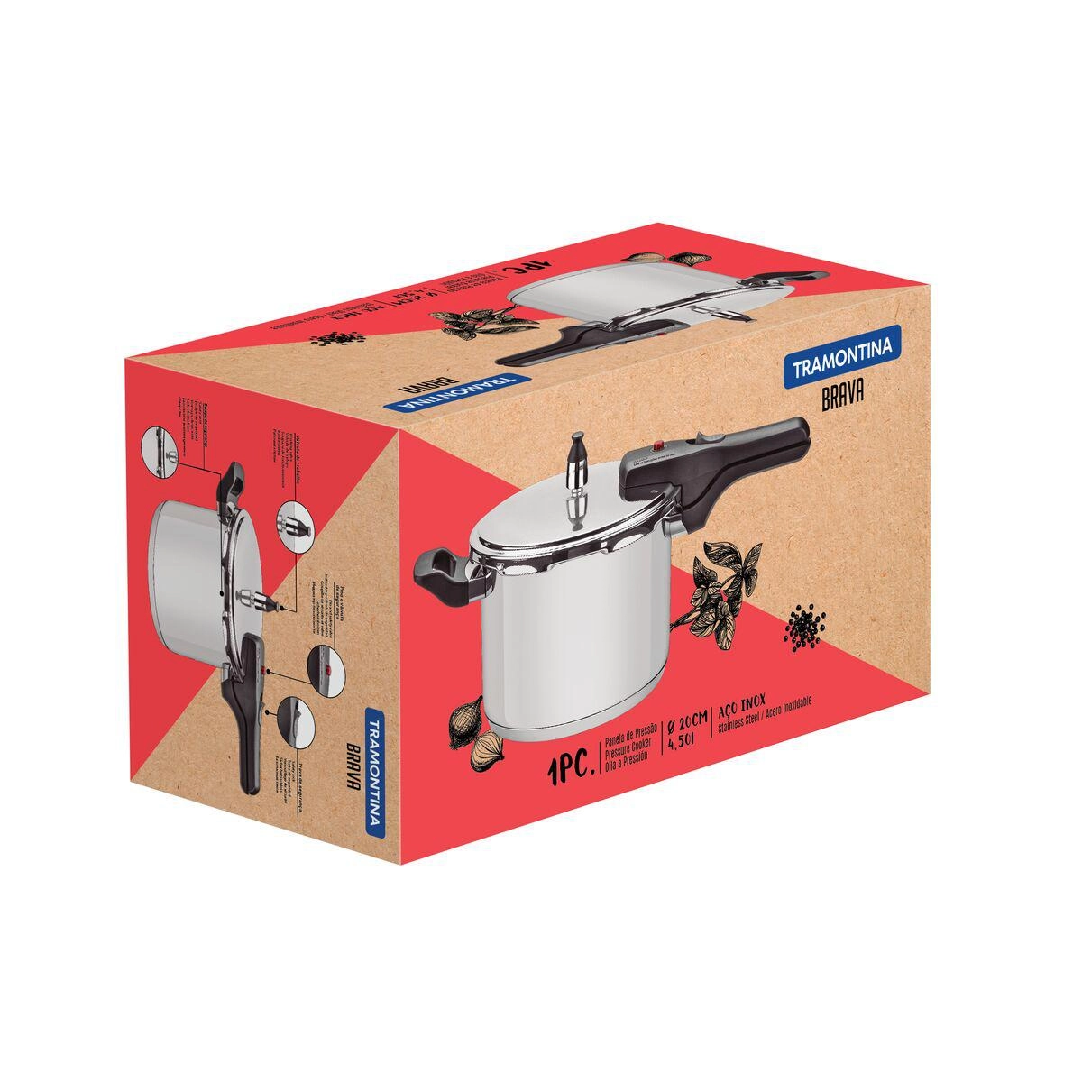 PANELA PRESSAO 62416/200 BRAVA 4,5LTS INOX TRAMONTINA