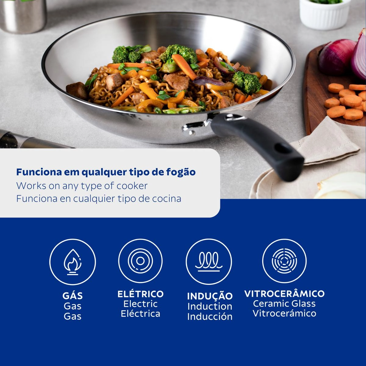 PANELA WOK 6213/280 SOLAR SILICONE 28CM 3,3LTS TAMPA VIDRO TRAMONTINA