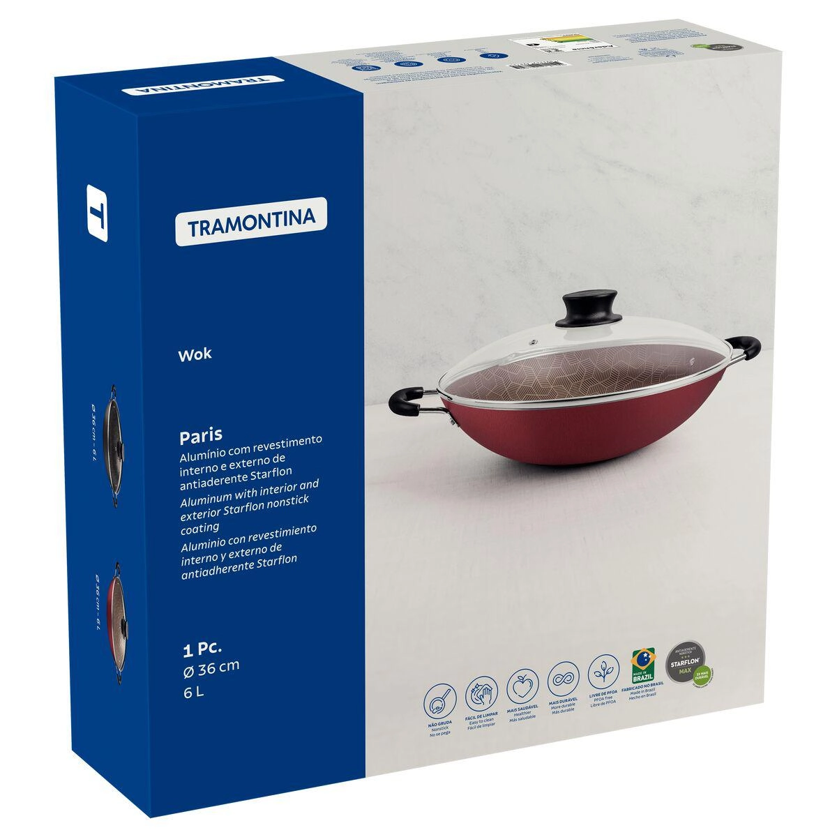 Panela Wok Paris 36 cm 6 Litros Tramontina - Vermelho 