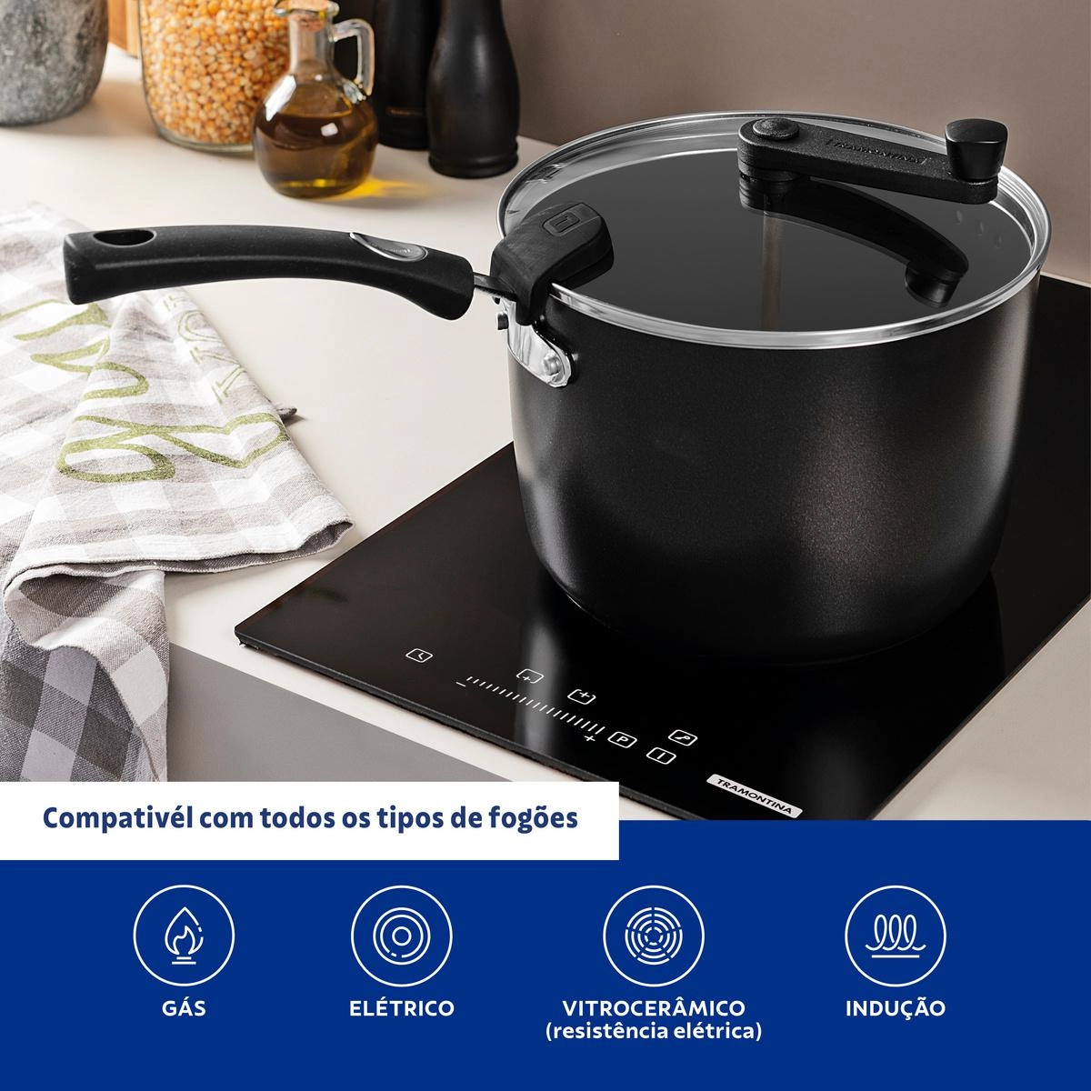 PIPOQUEIRA 28711/022 MONACO INDUCAO PRETO 22CM 5,4LTS ALUMINIO C/ REV ANTIADERENTE TRAMONTINA