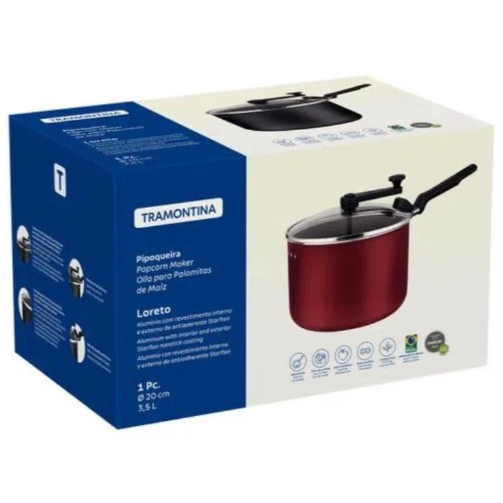 Pipoqueira Loreto 3,5 Litros 20 cm Tampa Vidro Tramontina - Vermelho 