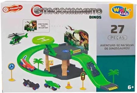PISTA C/ ESTACIONAMENTO E CARRO RUN DINO 27PCS WB12229 WELL KIDS