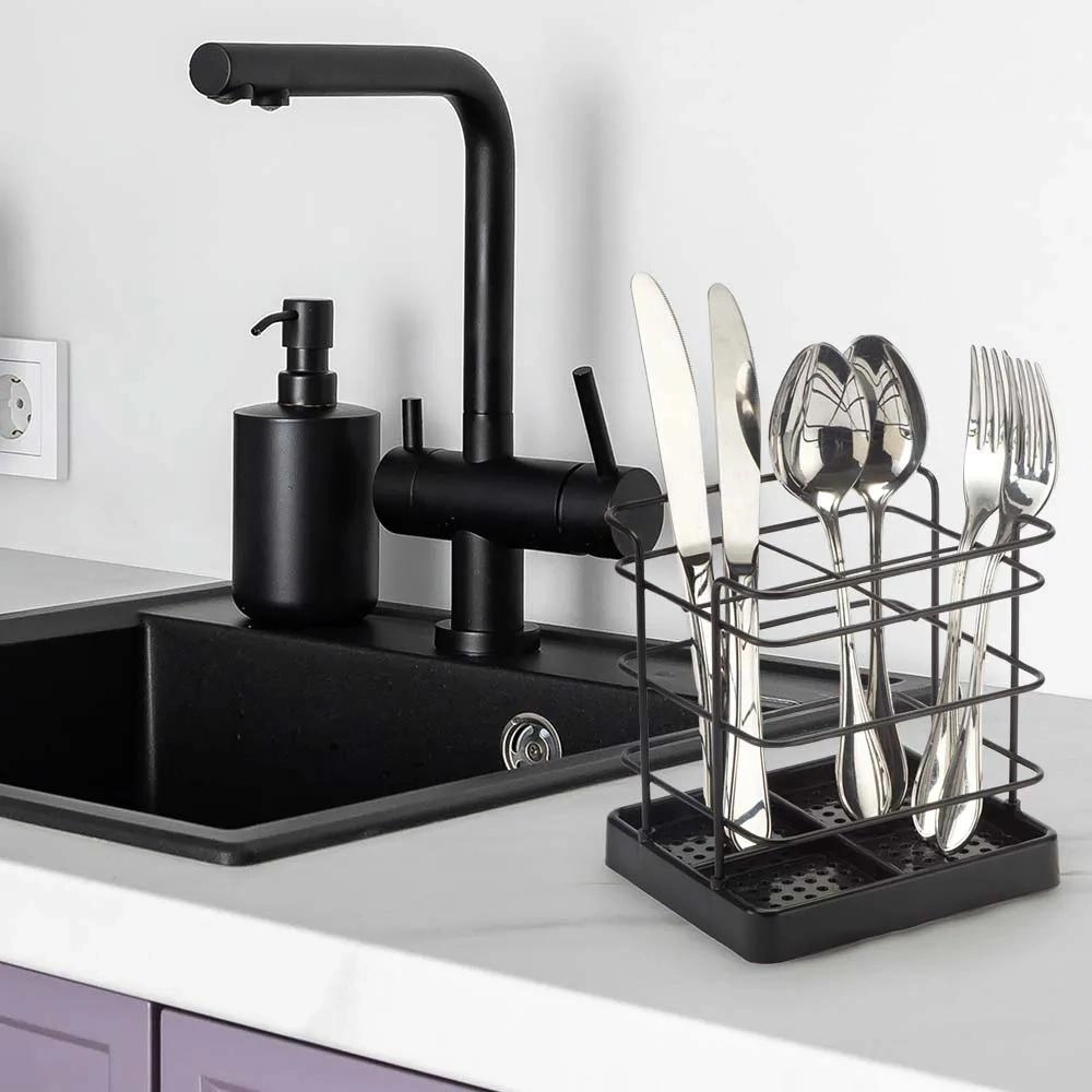 PORTA TALHERES 2363 QUADRADO C/ DIV BLACK BASE PLASTICO ARTHI