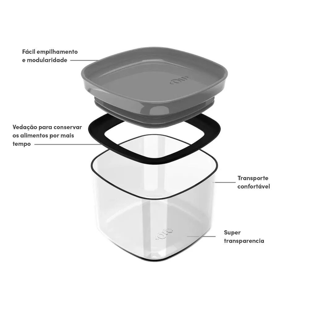 Pote hermético block maxxi 450ml empilhável com vedação em silicone chumbo - Martiplast