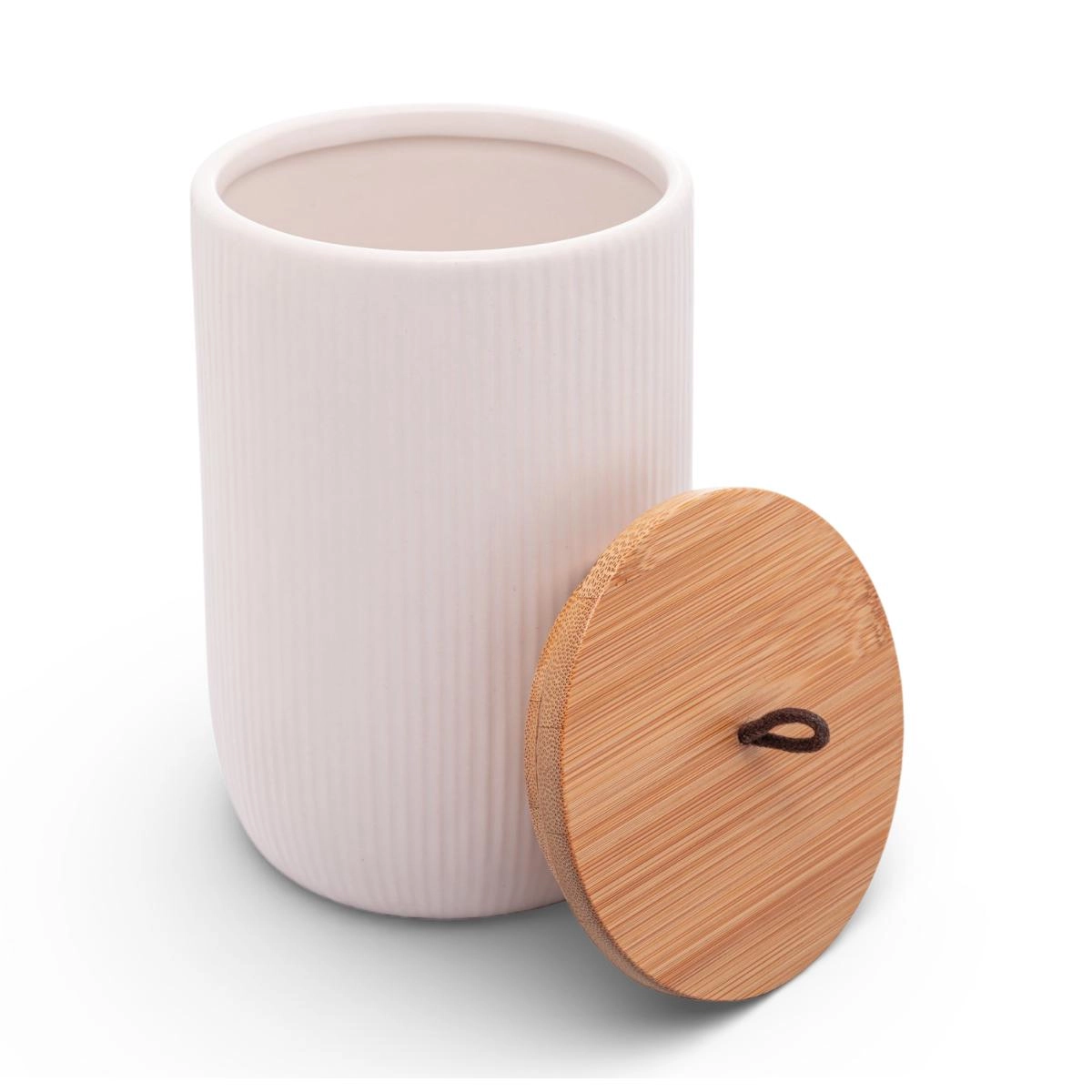 Potiche Decorativo Lines Ceramica/Bambu 15cm Lyor Design - Branco
