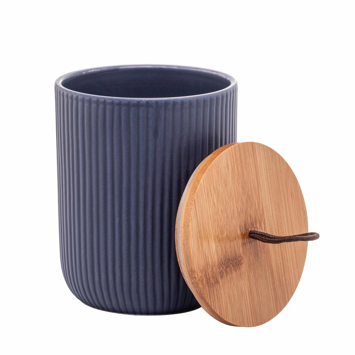 Potiche Lines 12,5cm Ceramica C/ Tp Bambu Lyor Design - Azul Marinho 