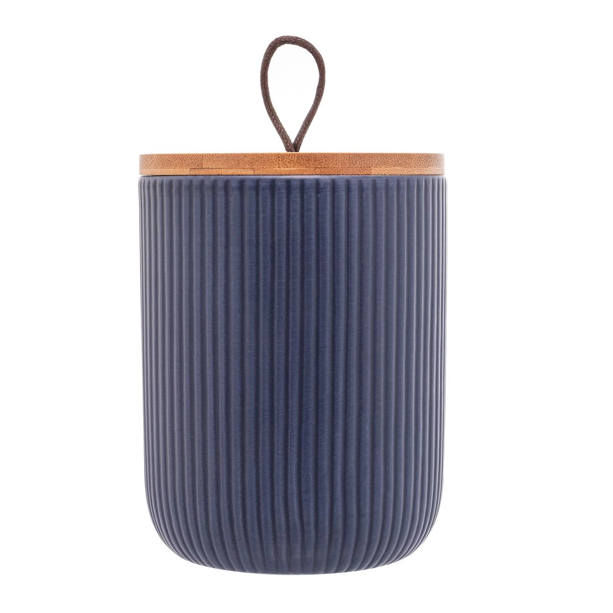 Potiche Lines 12,5cm Ceramica C/ Tp Bambu Lyor Design - Azul Marinho 