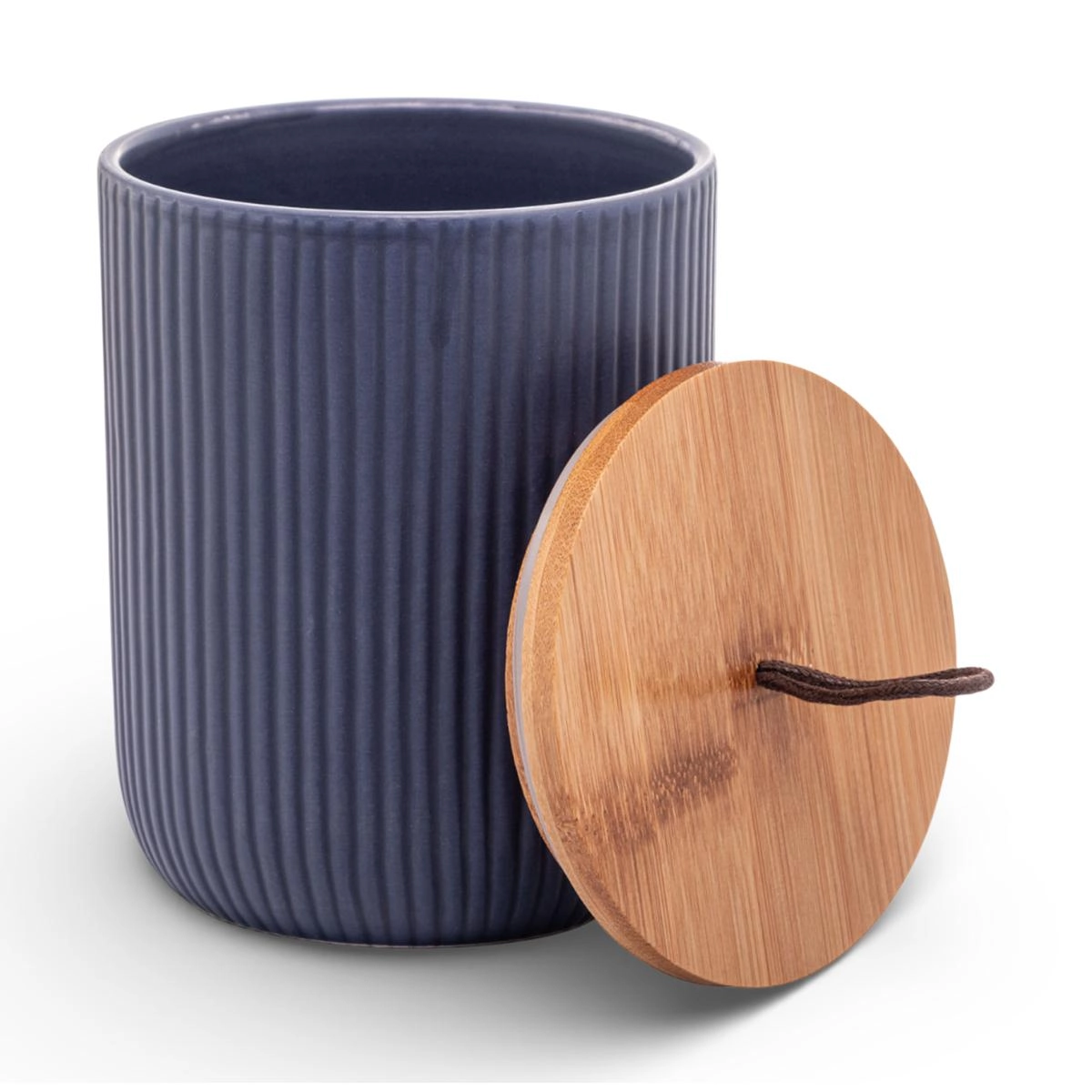 Potiche Lines 12,5cm Ceramica C/ Tp Bambu Lyor Design - Azul Marinho 