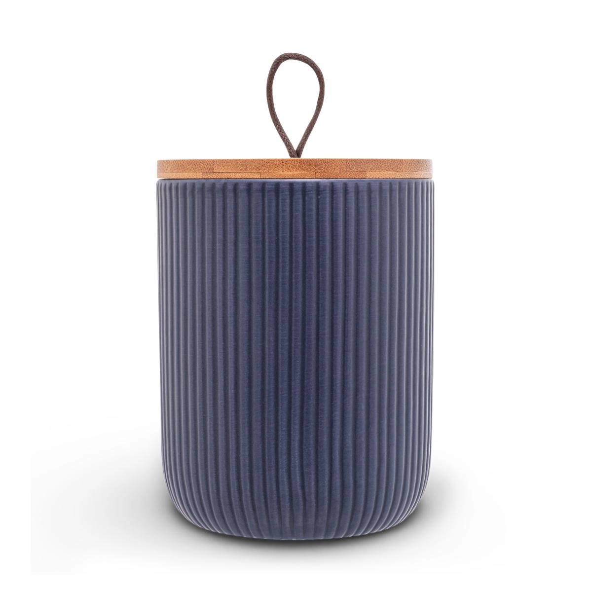 Potiche Lines 12,5cm Ceramica C/ Tp Bambu Lyor Design - Azul Marinho 