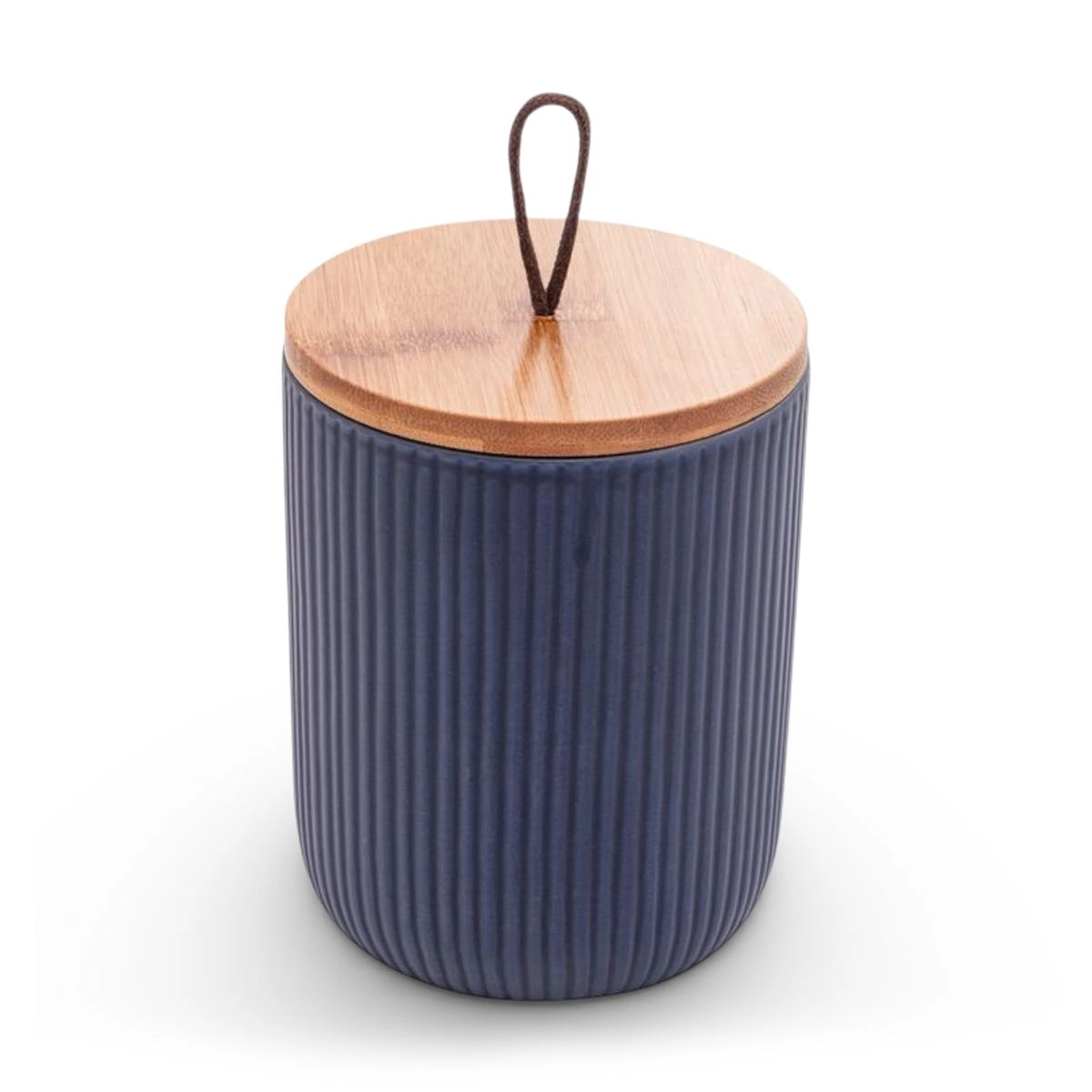 Potiche Lines 12,5cm Ceramica C/ Tp Bambu Lyor Design - Azul Marinho 