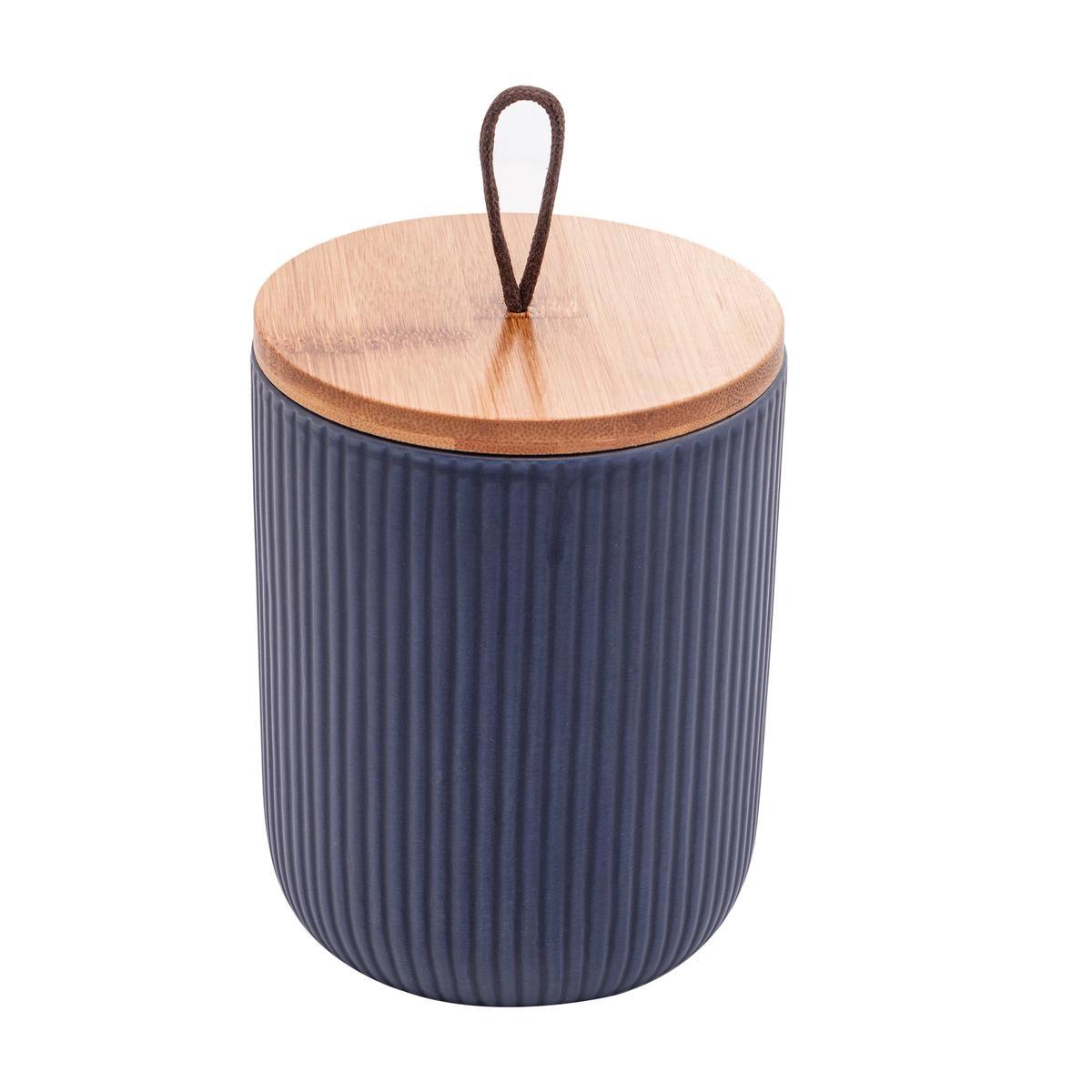 Potiche Lines 12,5cm Ceramica C/ Tp Bambu Lyor Design - Azul Marinho 