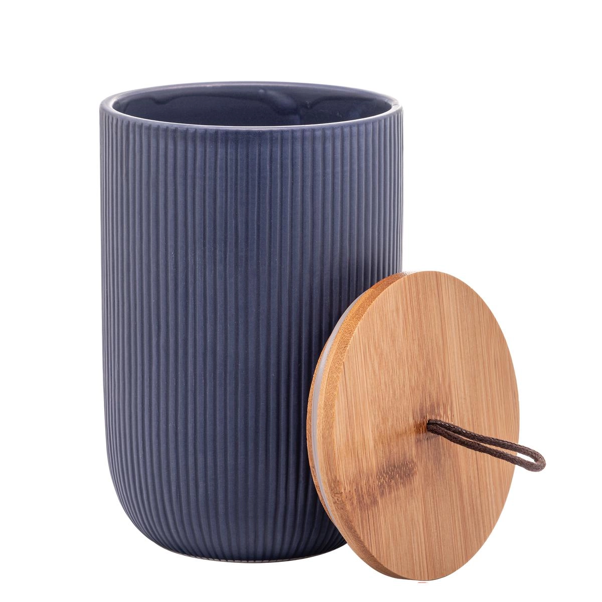 Potiche Lines 15cm Ceramica C/ Tp Bambu Lyor Design - Azul Marinho