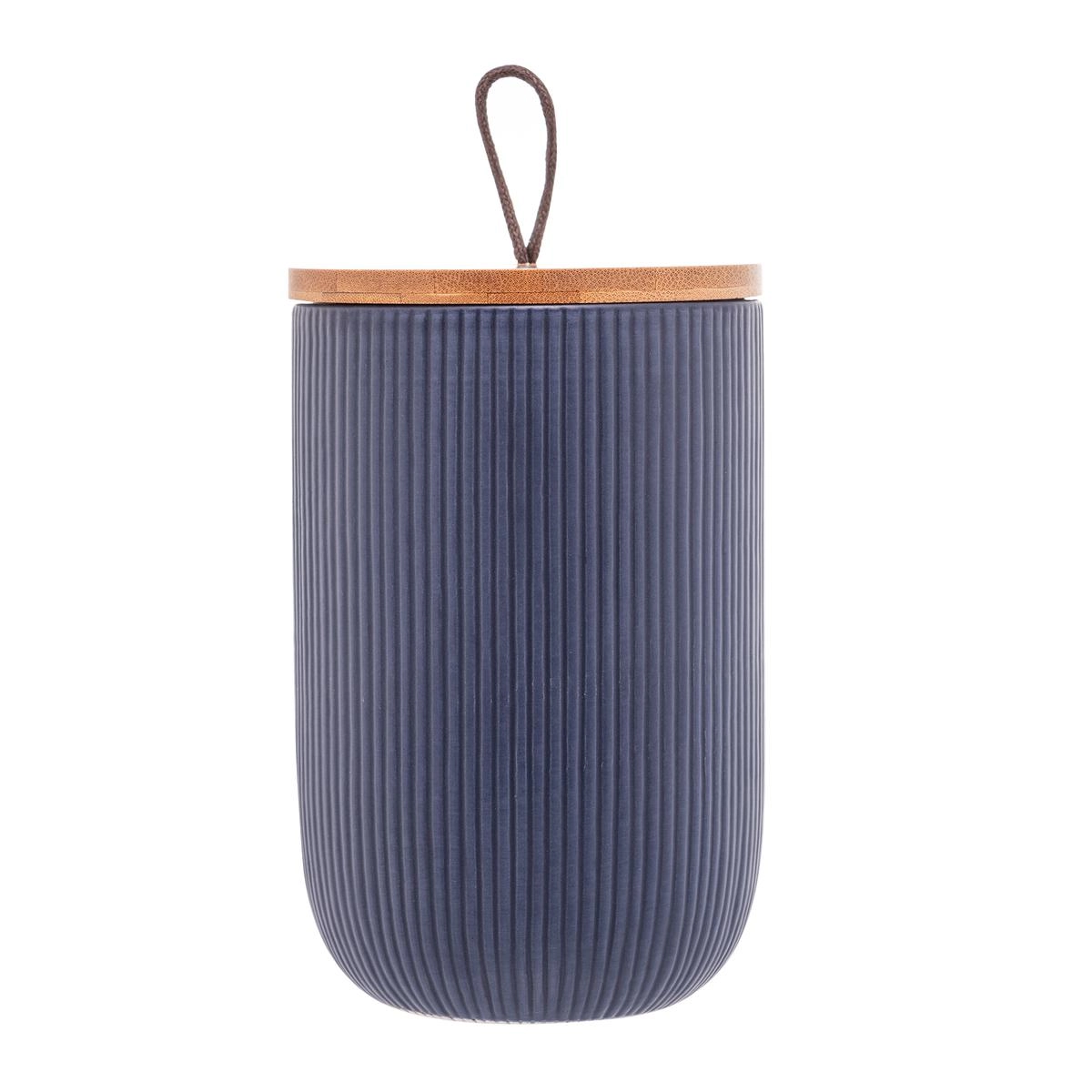 Potiche Lines 15cm Ceramica C/ Tp Bambu Lyor Design - Azul Marinho