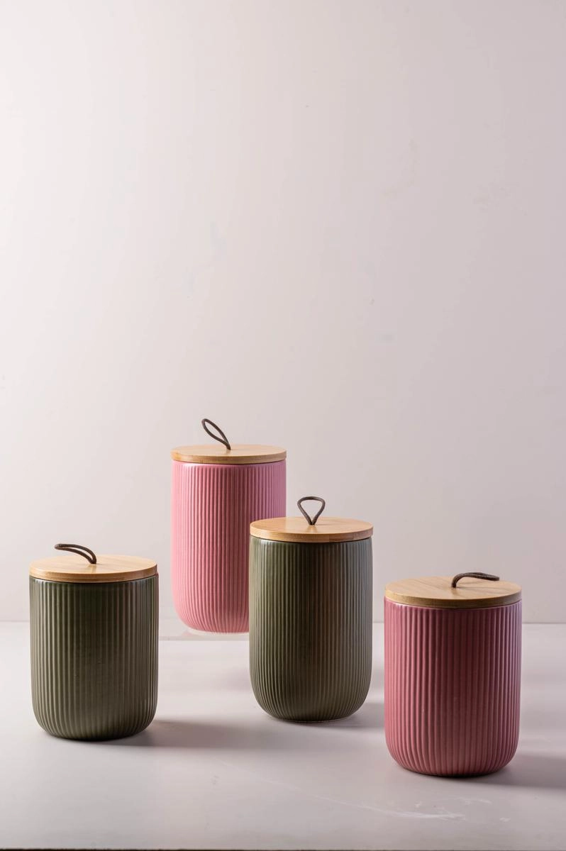 Potiche Lines 15cm Ceramica C/ Tp Bambu Lyor Design - Azul Marinho