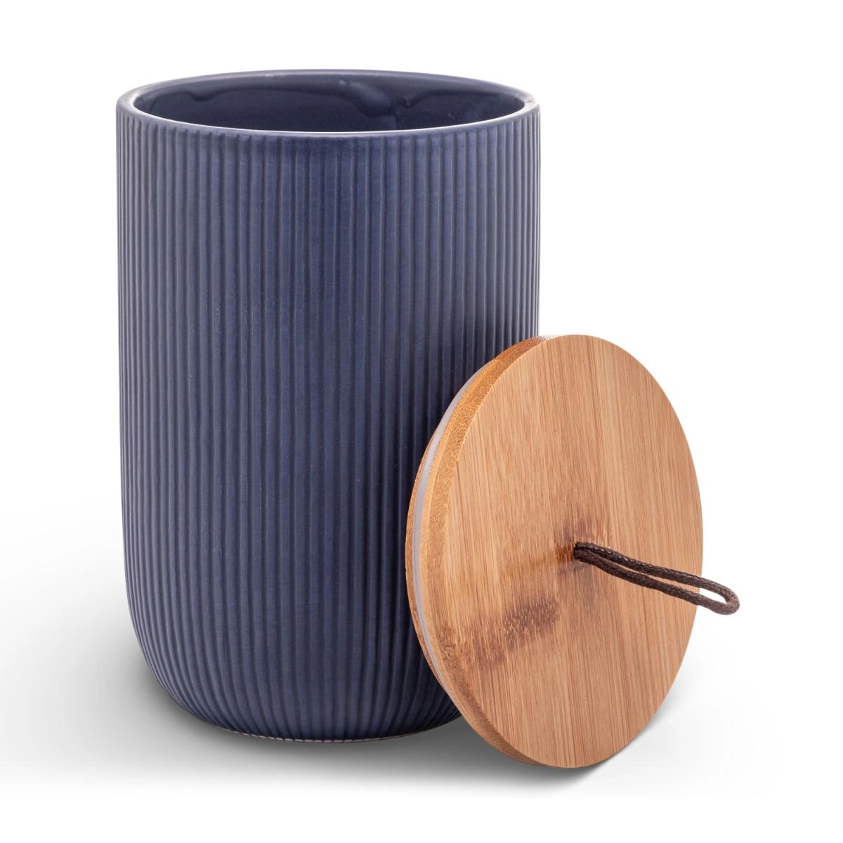 Potiche Lines 15cm Ceramica C/ Tp Bambu Lyor Design - Azul Marinho 