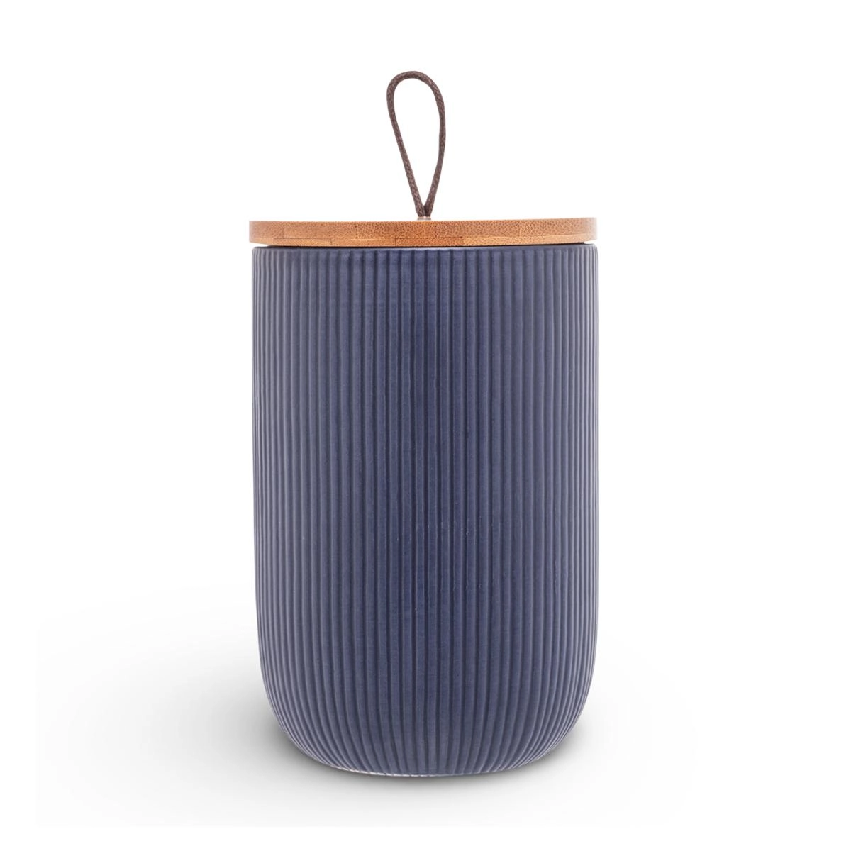 Potiche Lines 15cm Ceramica C/ Tp Bambu Lyor Design - Azul Marinho 