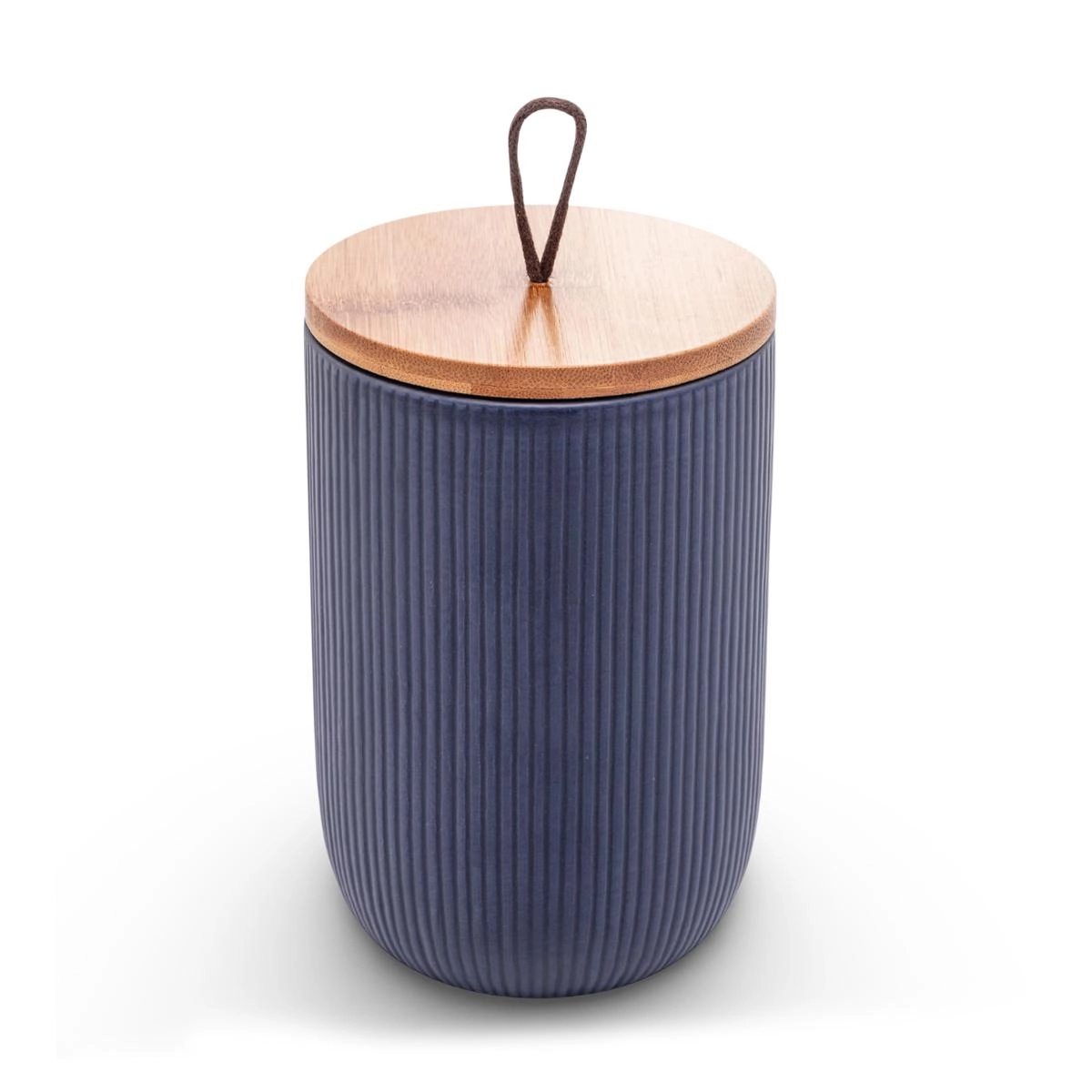 Potiche Lines 15cm Ceramica C/ Tp Bambu Lyor Design - Azul Marinho 