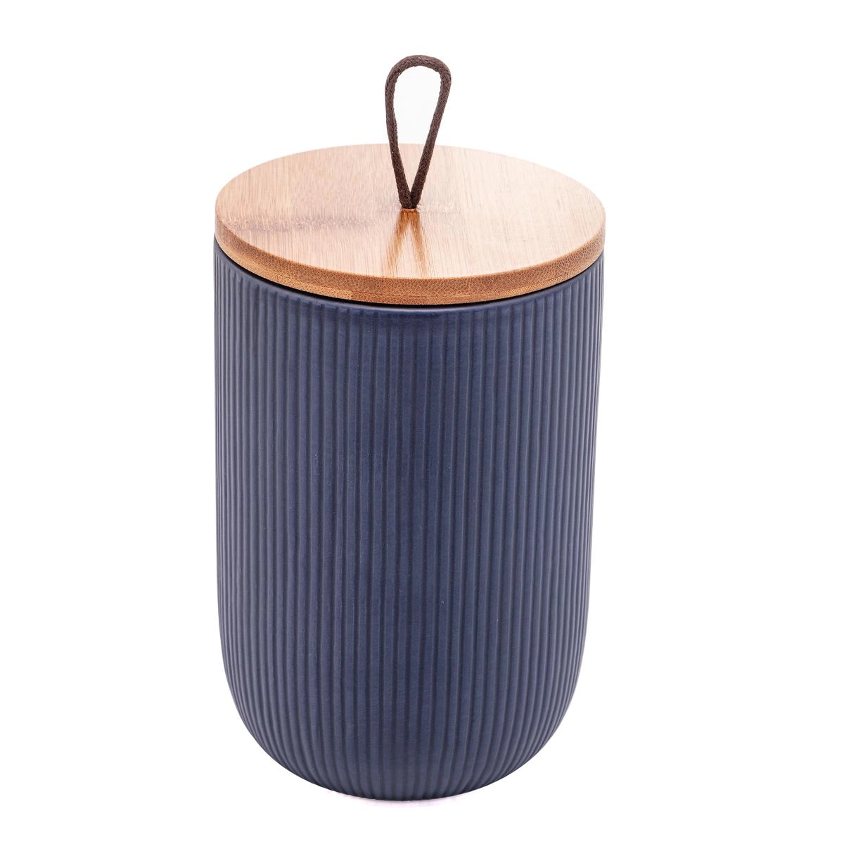 Potiche Lines 15cm Ceramica C/ Tp Bambu Lyor Design - Azul Marinho