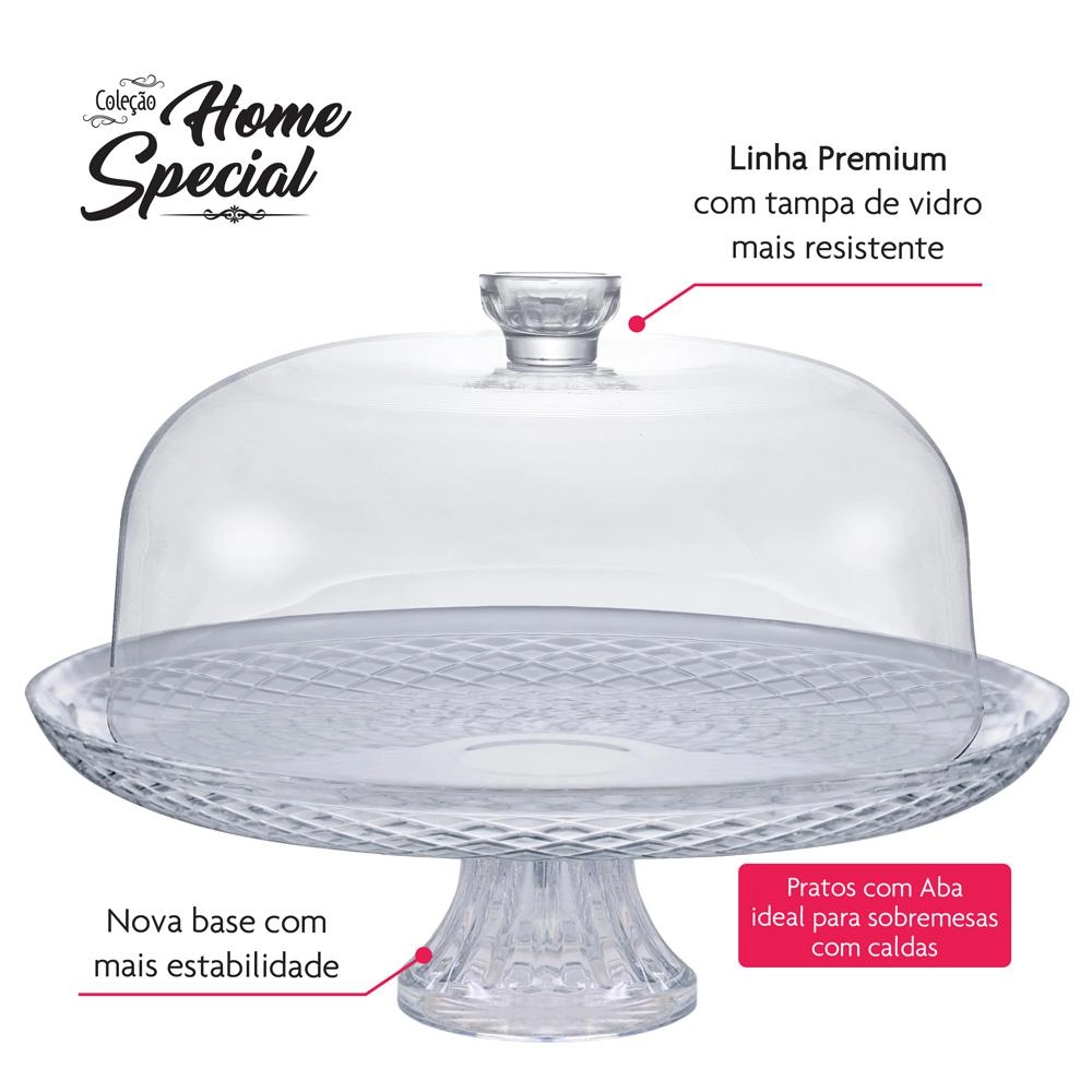 Prato Bolo Home Special com Pé e Tampa Ruvolo