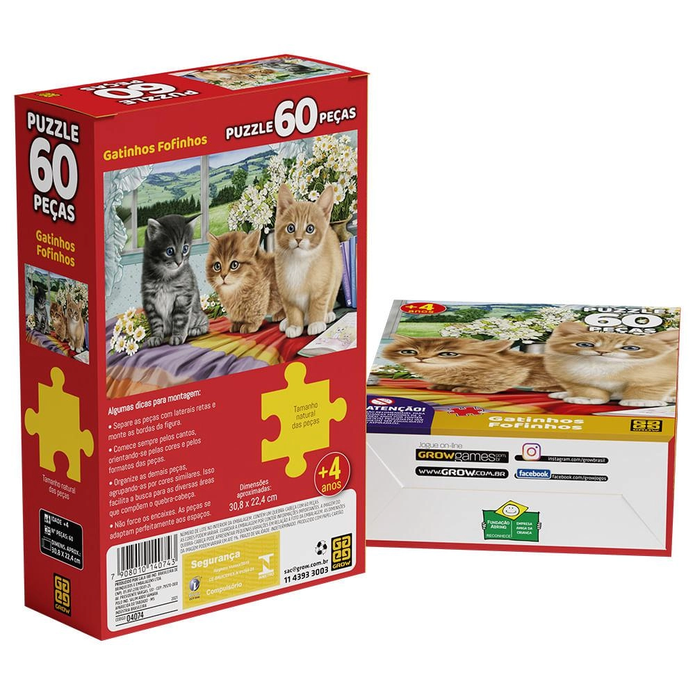 Quebra-Cabeça 60 Peças Gatinhos Fofinhos Grow